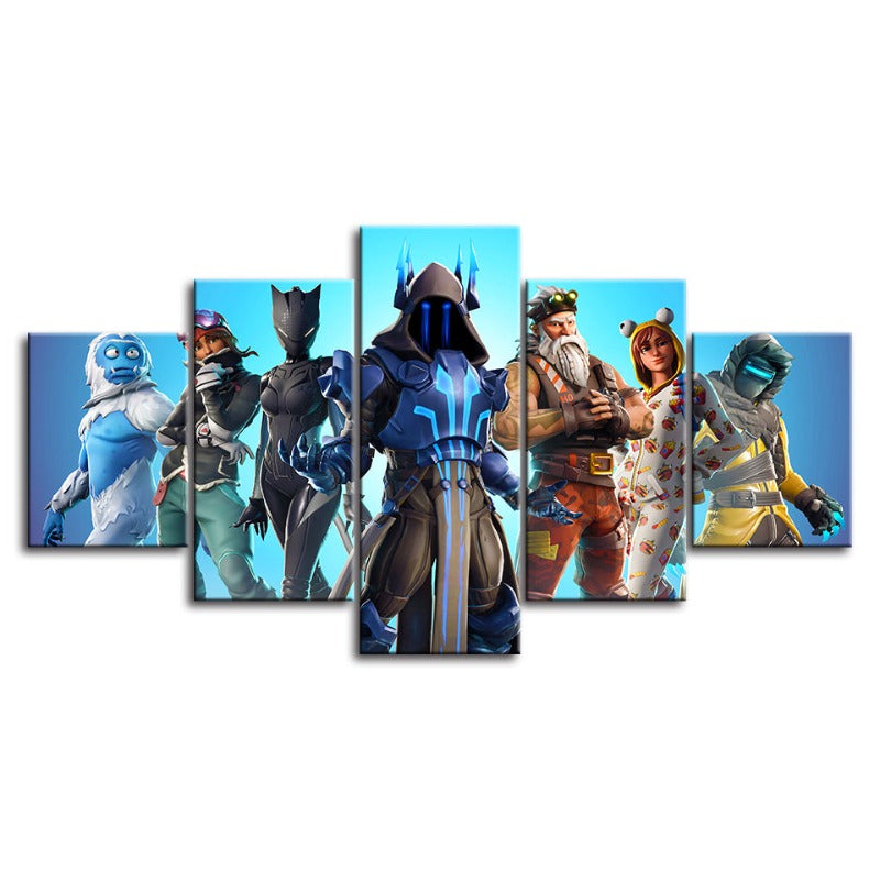 Fortnite Battlegrounds: 5-delt lerret veggkunstsett - Vanntett, UV-beskyttet, høyoppløselige trykk