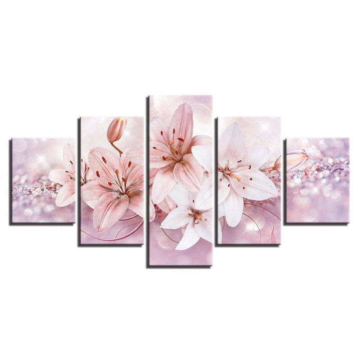 5-delt Rød- og Hvit Ombre Blomster - Lerret Veggkunst Maleri | Skanto
