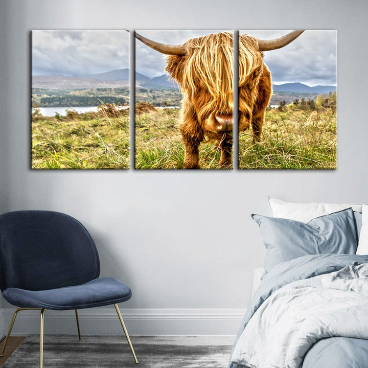 Søt Vill Ku-Canvas Veggkunst Maleri 3 Deler