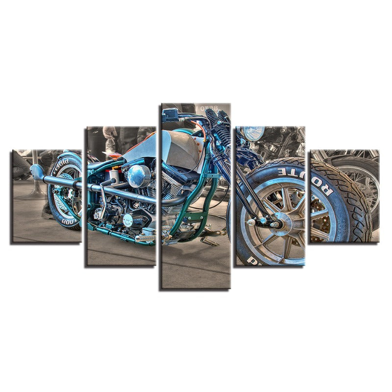 5-Piece Close Up Blue Rider Bike Canvas Wall Art Painting | Skanto