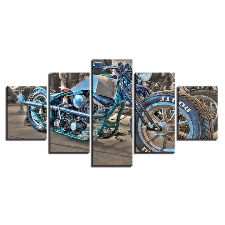 5-Piece Close Up Blue Rider Bike Canvas Wall Art Painting | Skanto