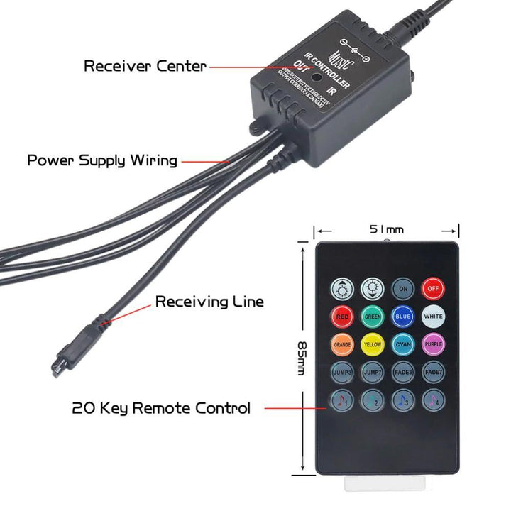 Skanto | Car RGB LED Strip Light Trådløs Fjernkontroll og Talekontroll