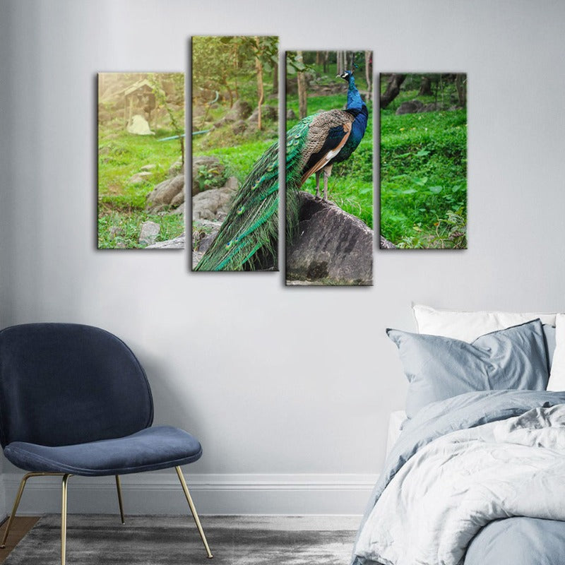 4 Pc. Majestic Peacock - Canvas Wall Art Painting | Skanto