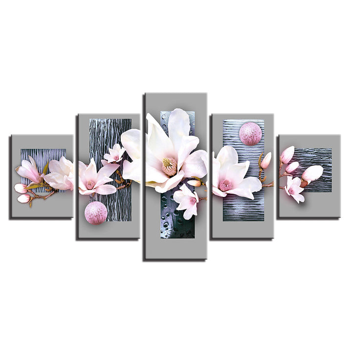 Elegante Babyrosa Magnolien 5 deler - Lerret Veggkunst Maleri