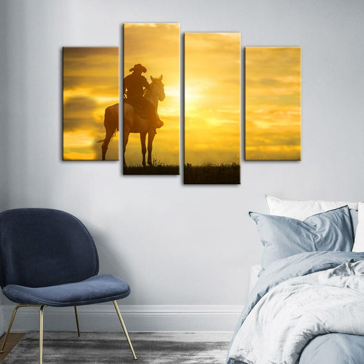 A Cowboy and His Horse - Canvas Wall Art Painting 4 Pieces | Skanto