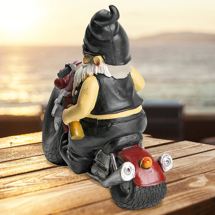 Biker Gnome Statue Mini Hagedekorasjon | Skanto