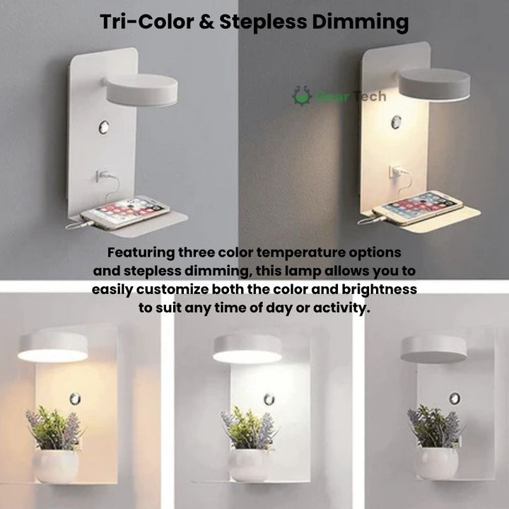 Skanto | LED Vegglampe med Hylle | Myk Glød, Moderne Design & Ideell for å Skape en Festlig Atmosfære i Soverommet