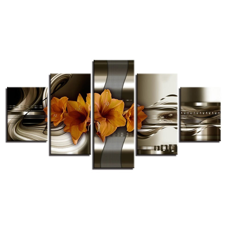 5-Piece Brown Toned Yellow Flower Canvas Wall Art Painting | Skanto
