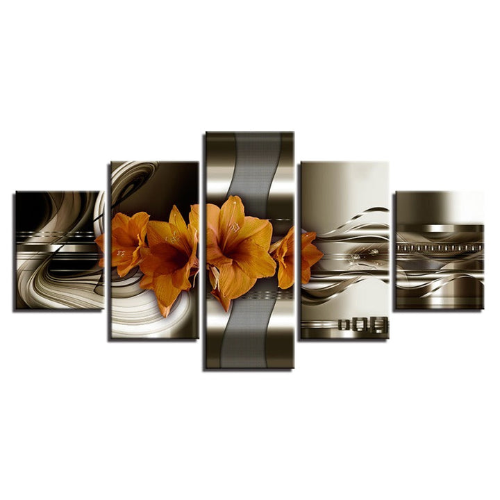 5-Piece Brown Toned Yellow Flower Canvas Wall Art Painting | Skanto