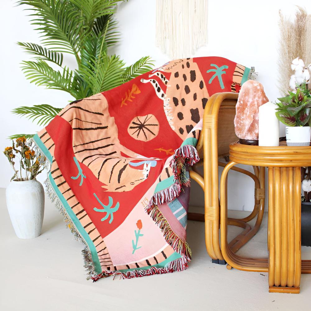 Skanto | Leopard Vevd Frynse Teppe