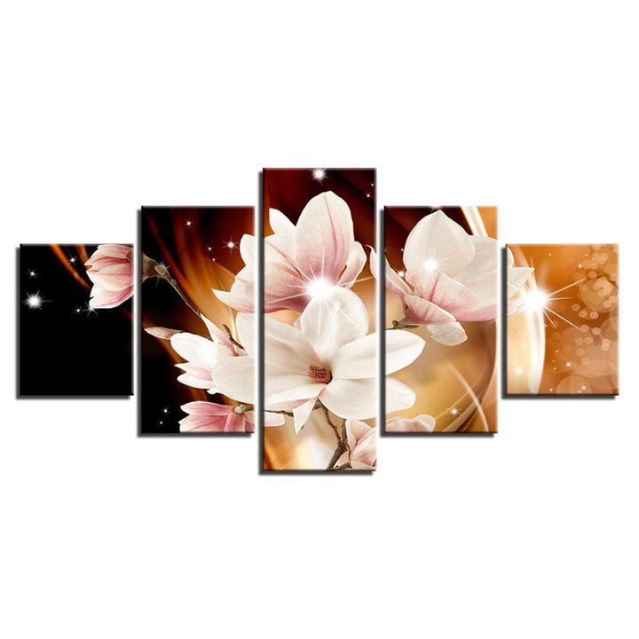 5 Pcs Orange Background White Flower - Canvas Wall Art Painting | Skanto