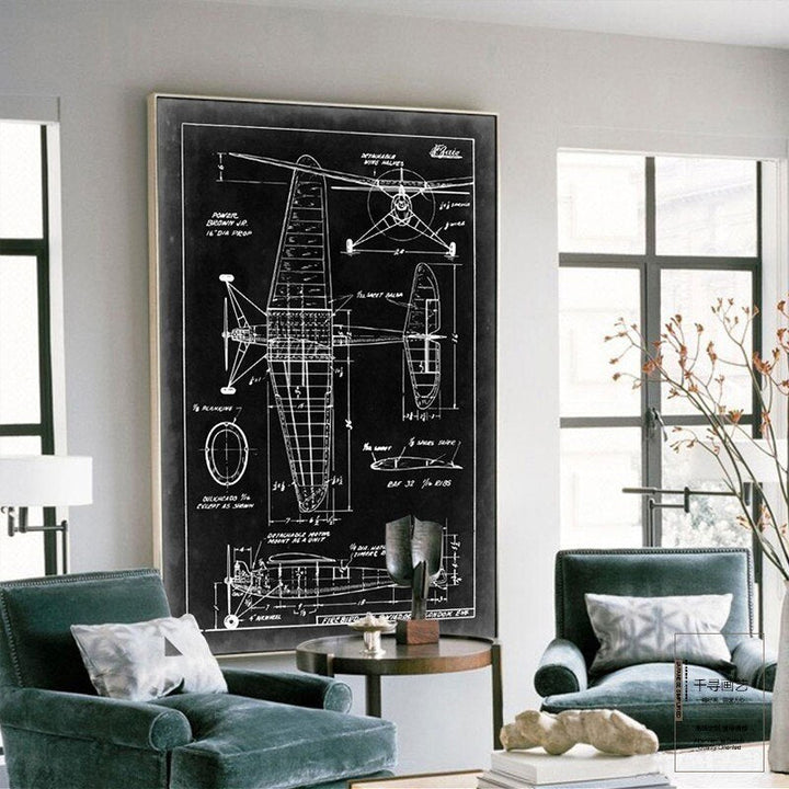Designskisse av et vintage jagerfly – lerretsbilde