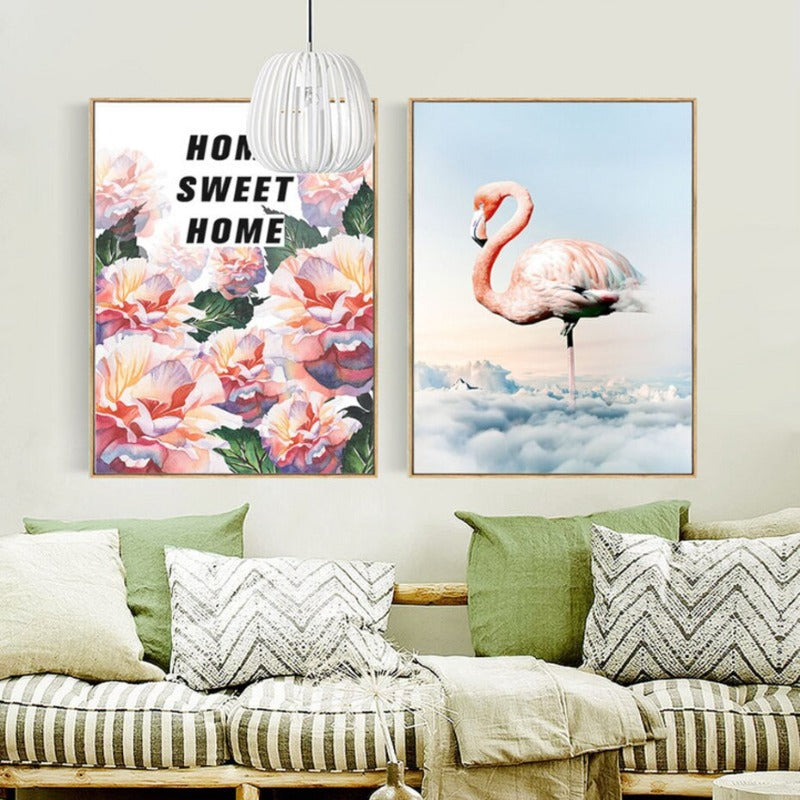 Flamingo I Landskap - Lerretvegkunstmaleri