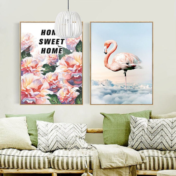 Flamingo I Landskap - Lerretvegkunstmaleri