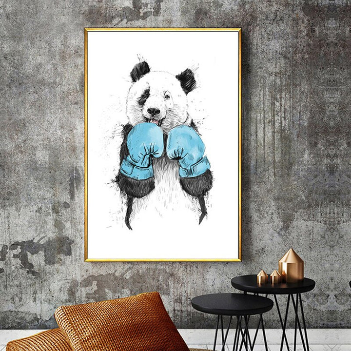 Lustiger Boxen Panda Dyr Banksy - Lerret Veggkunst Maleri