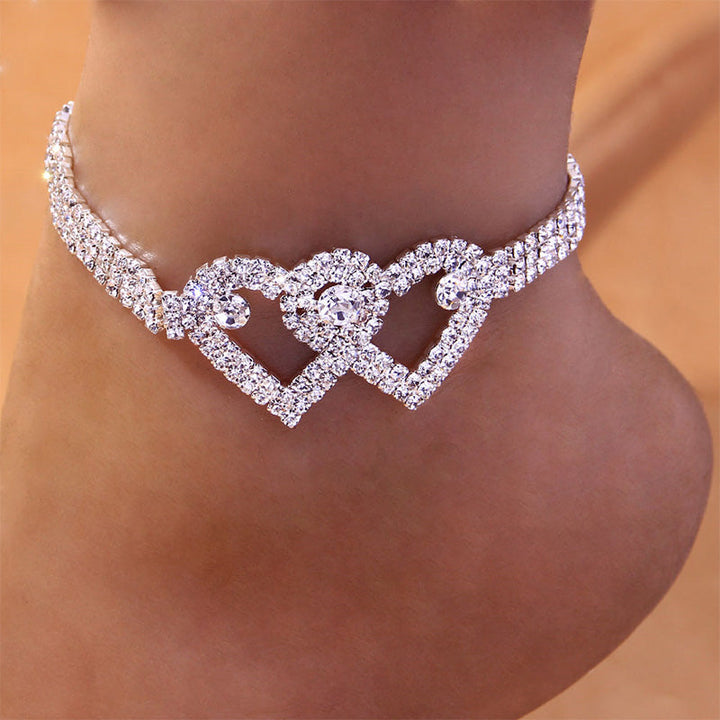 Skanto | Double Love Heart Rhinestone Anklet