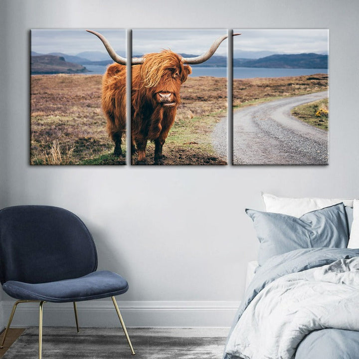 Vakre Brune Ku-Canvas Veggkunst Maleri 3 Stykker | Skanto