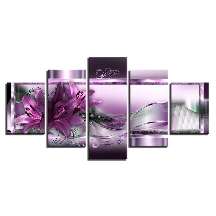 5-delt Lilla Tulip blomster - Lerret Veggkunst Maleri | Skanto
