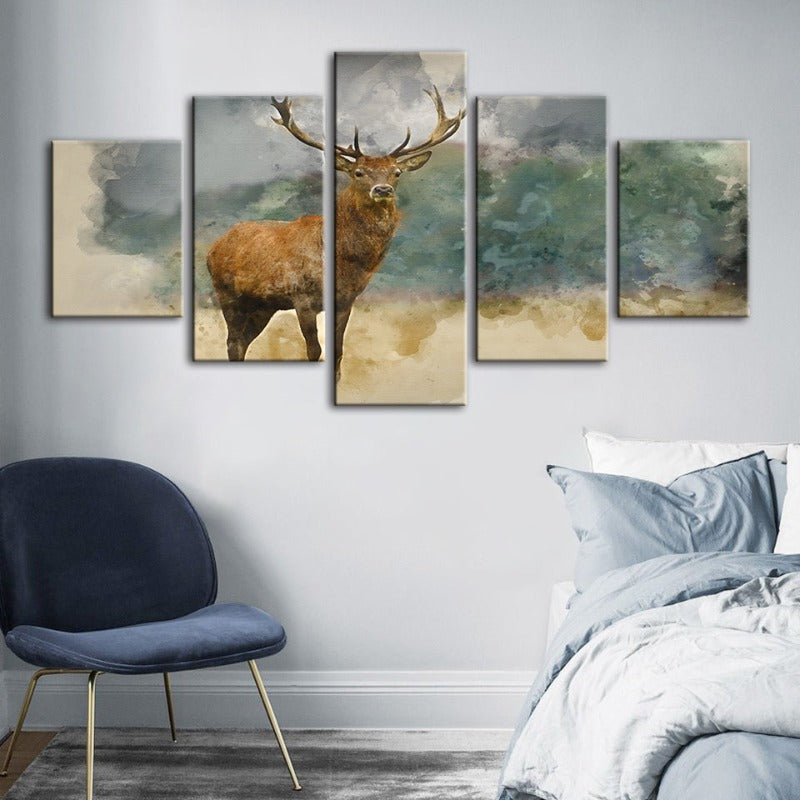5-delt Aquarell-nivåer Reinsdyr - Lerret Vegkunst Maleri | Skanto