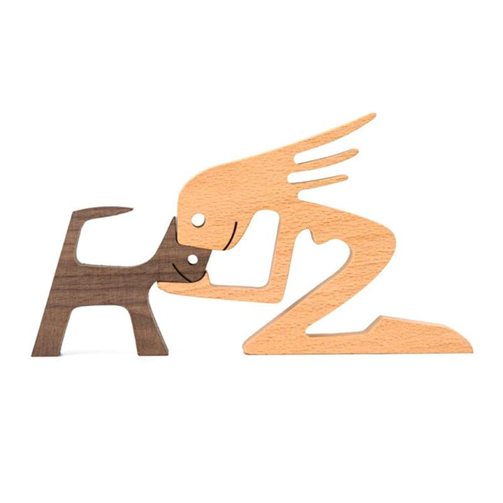 Pet Lover Gaver Tre Skulptur Familie & Valp Tre Håndverk Bord Ornamenter | Skanto