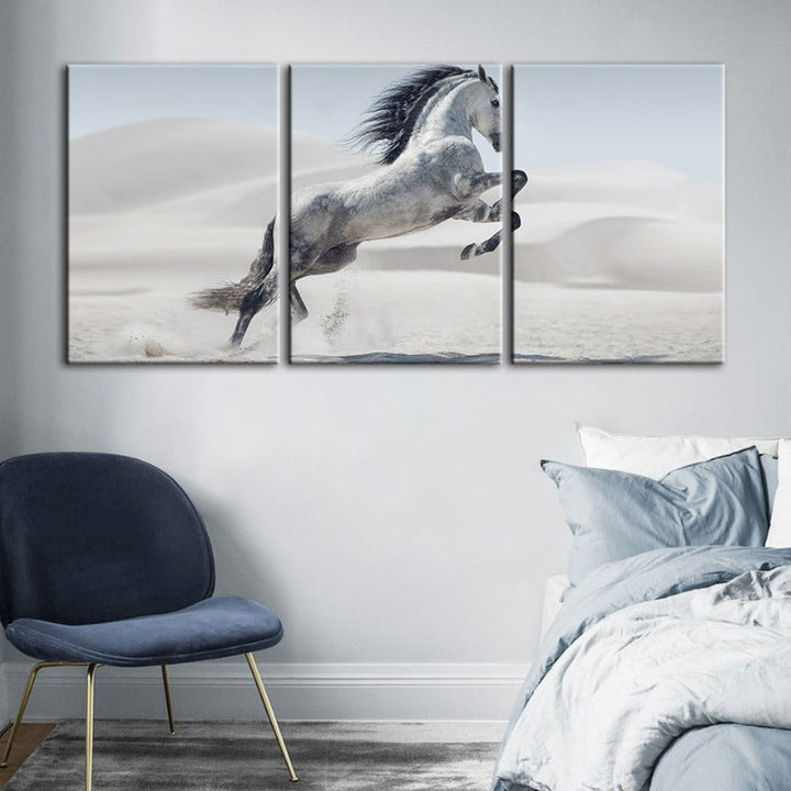 Springende Hvit Hest-Levnadsveggkunst Maleri 3 Stykker