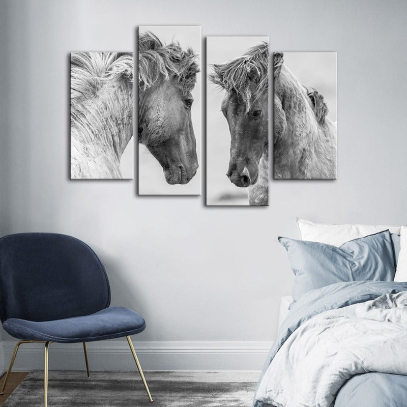 4 Piece Two White Horses - Canvas Wall Art Painting | Skanto