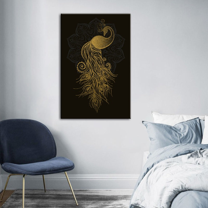 Abstract Golden Mandala Påfugl - Lærret Vegkunst Maleri | Skanto