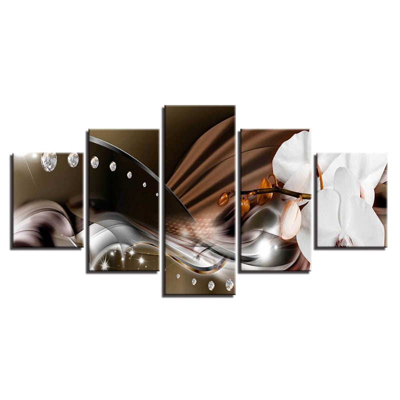 5 Piece Metallic Background Close-up Flower - Canvas Wall Art Painting | Skanto