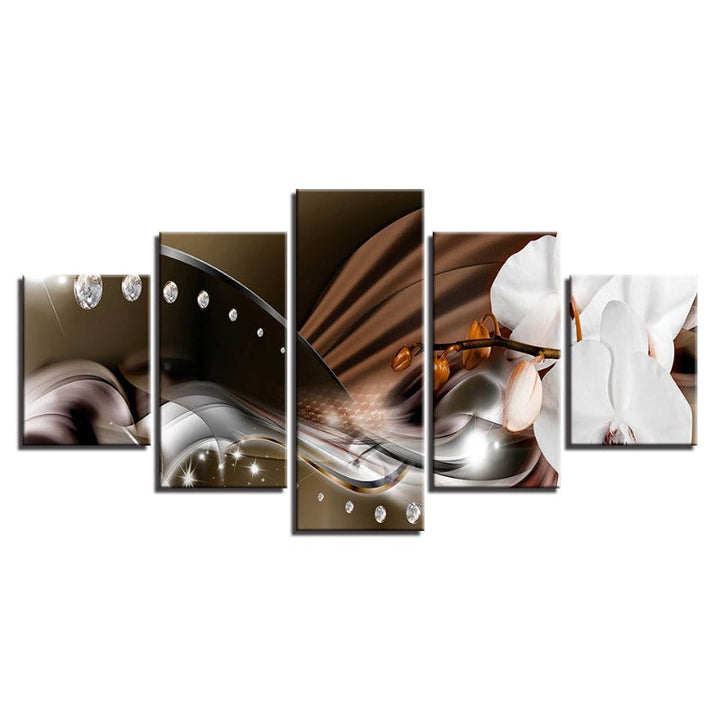5 Piece Metallic Background Close-up Flower - Canvas Wall Art Painting | Skanto