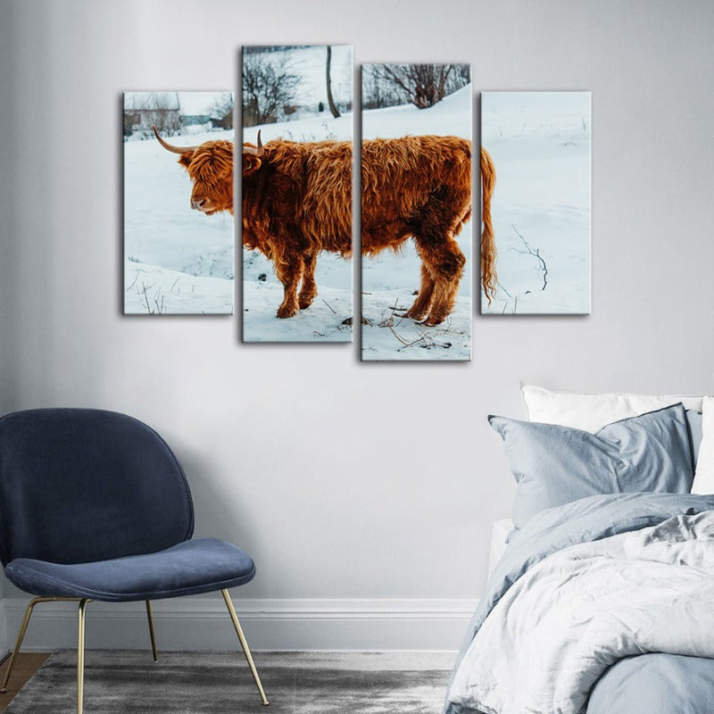 4-Piece Curly Cow Canvas Wall Art Painting | Skanto
