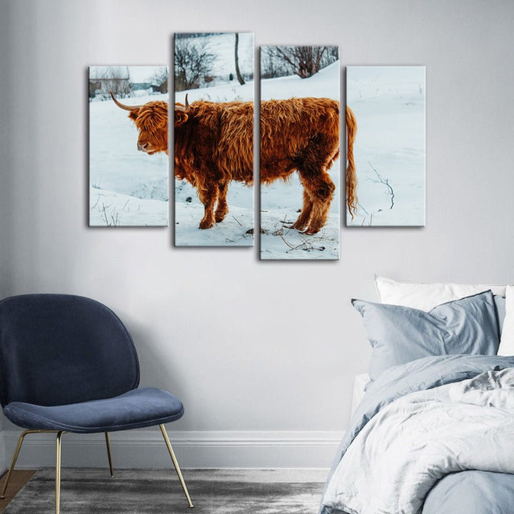 4-Piece Curly Cow Canvas Wall Art Painting | Skanto