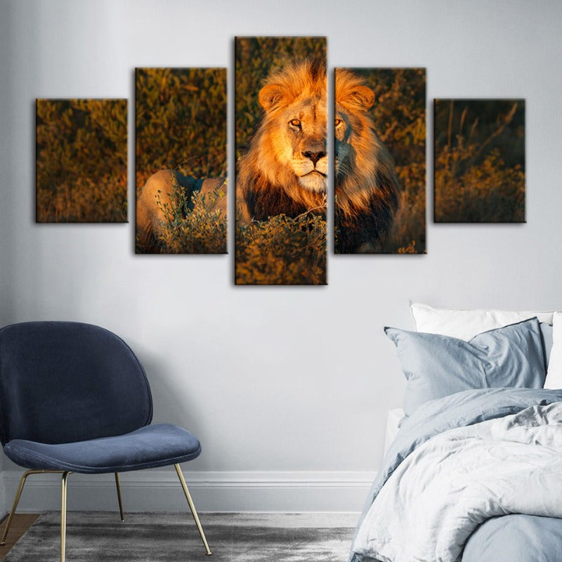 5 Pcs Divine Sunset Lion - Canvas Wall Art Painting | Skanto