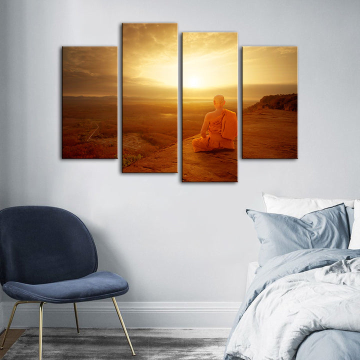 4-delt stille klipper solnedgang - lerret veggkunst maleri | Skanto