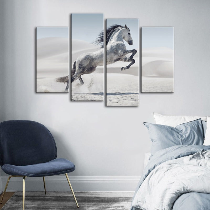 4-delte Springende Hvite Hest - Canvas Veggkunst Maleri | Skanto