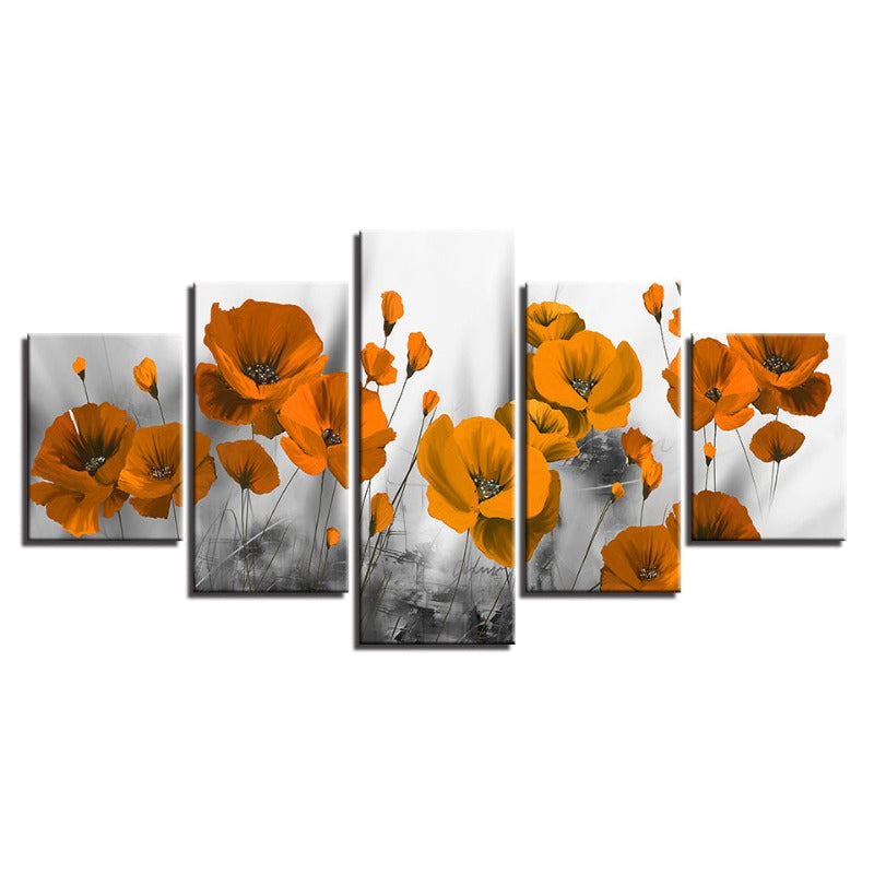 5 pc. Orange Flower - Canvas Wall Art Painting | Skanto