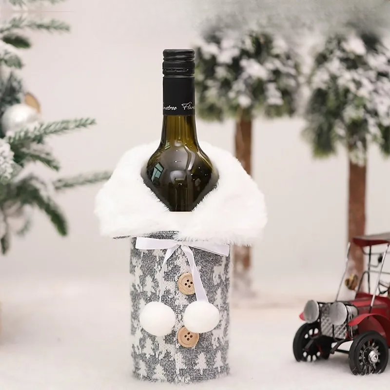 Juleflaskehette med pelskrage – festlig hette for vinflasker, nisse dekorasjon til jul, perfekt som gaveinnpakning | Skanto