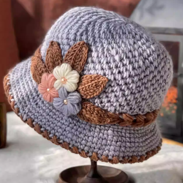 Skanto | Fransk Tykk Kvinne Blomster Strikk Ullhatt
