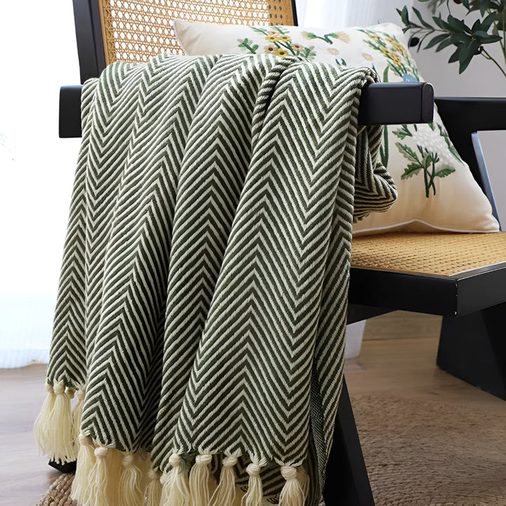 Skanto | Herringbone duskfringed strikket teppe
