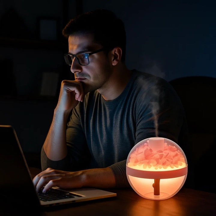 SereniGlow | Essensielle olje diffuser luftfukter – Ultrasonisk kjølig damp – USB-oppladbar – LED nattlys for soverom og barnerom Skanto