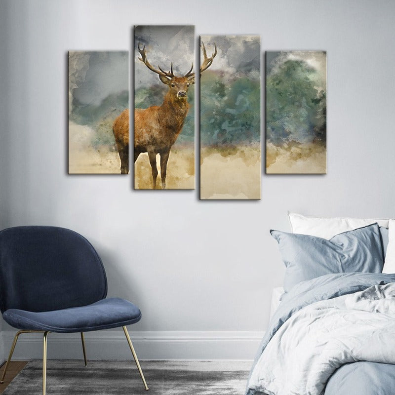 4-Piece Watercolor Ebony Deer - Canvas Wall Art Painting | Skanto