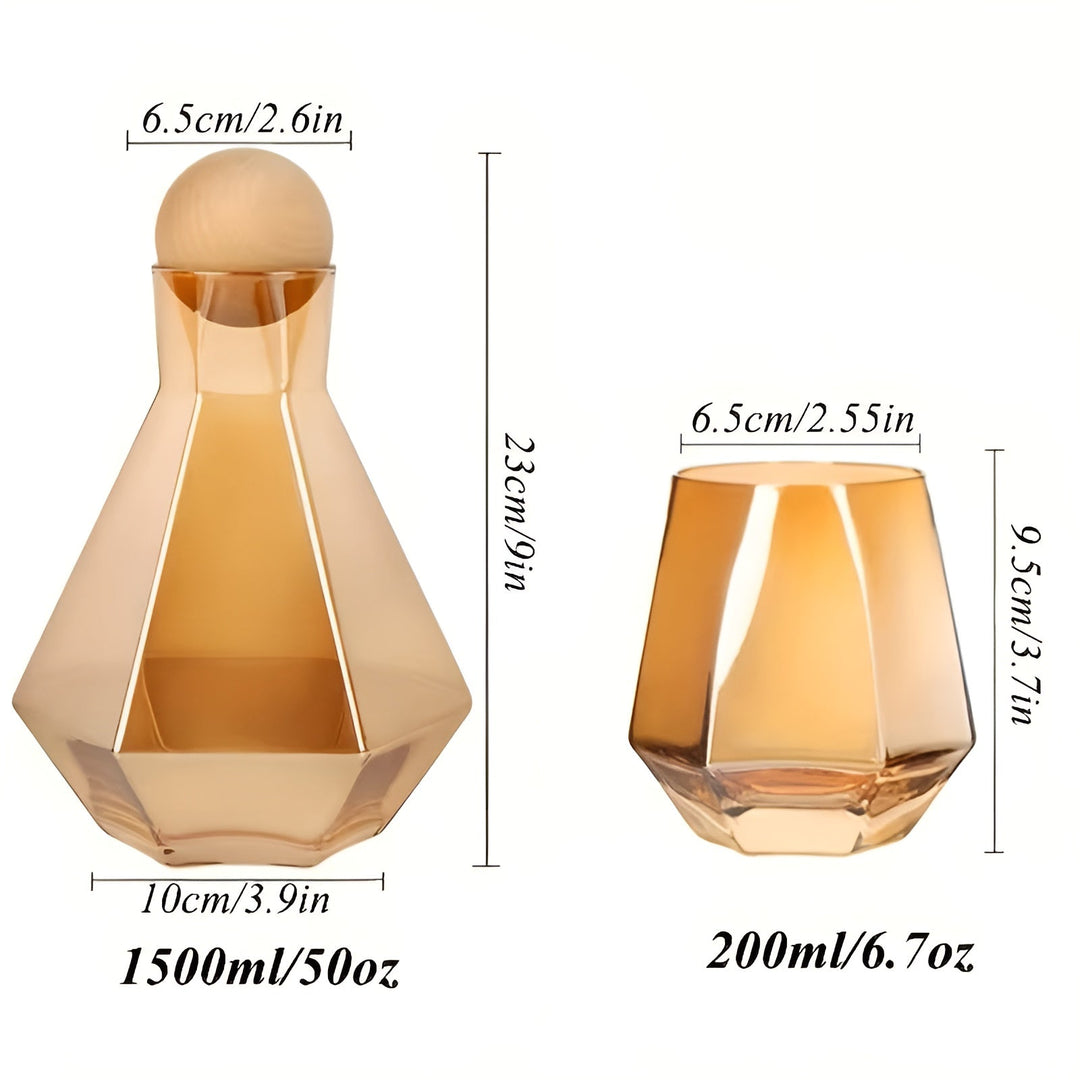 Diamantglasskaraffesett med 4 glasurer – moderne og dekorativt | 5-delers sett med lokk for vann, juice og kullsyreholdig vann