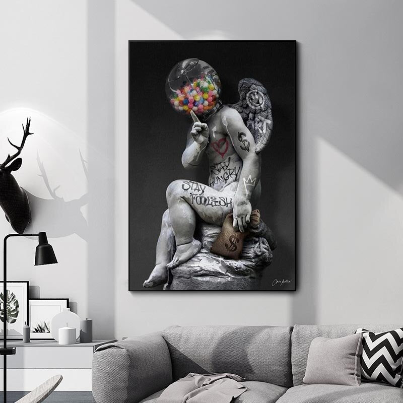 David Head Skulptur Graffiti - Lerret Veggkunst Maleri