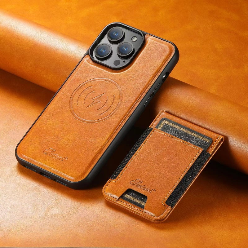 LuxCase lærveske med kortlomme og stativ – Passer for iPhone | Skanto