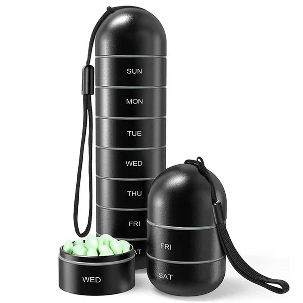 Skanto | MediSafe Weekbox – Vanntett aluminium pilleorganisator med 7 rom
