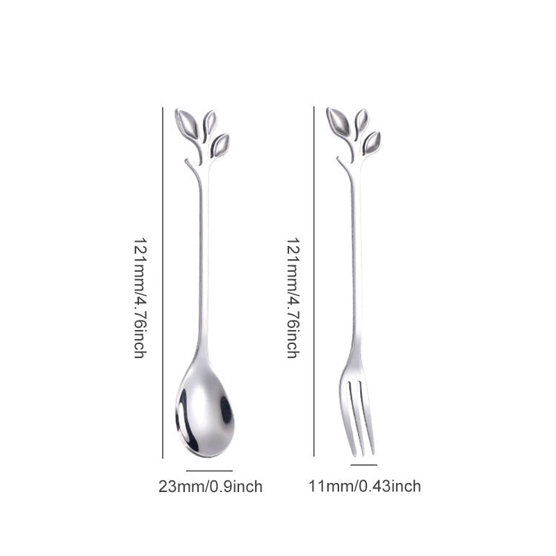 4pcs Kreativ Grenn Blader Skje Gaffel Rør Skje Frukt Servise | Skanto