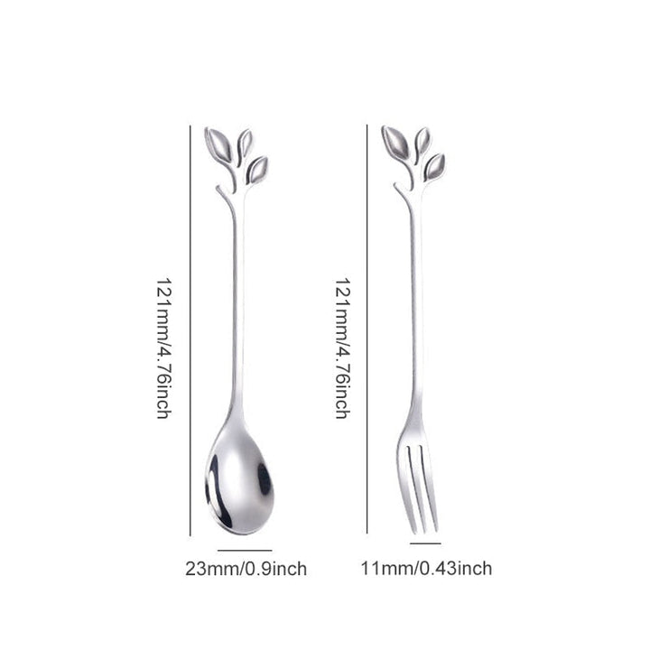 4pcs Kreativ Grenn Blader Skje Gaffel Rør Skje Frukt Servise | Skanto