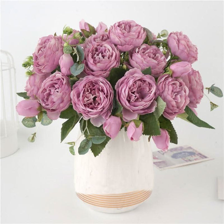 Skanto | Kunstig Pionbukett med Blomster og Knopper