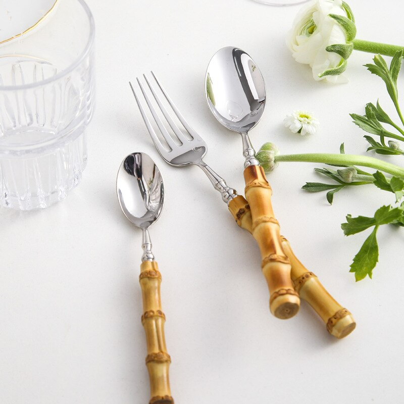 Arashiyama Bamboo & Rustfritt Stål Bestikksett – Naturlig Eleganse | Skanto
