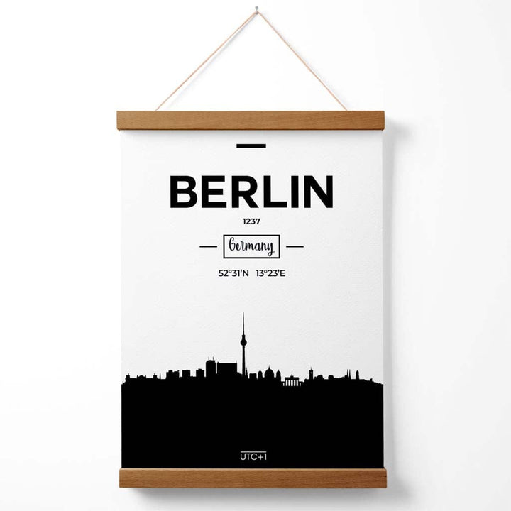 Berlins skylineplakat (svart-hvitt) med oppheng