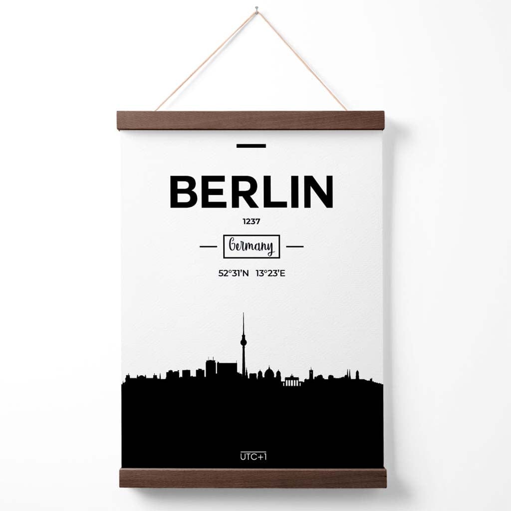 Berlins skylineplakat (svart-hvitt) med oppheng
